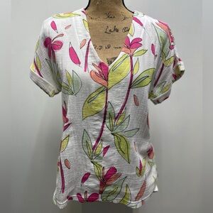 Floral V-Neck Women Top - White and Pink Michelle McDowell
